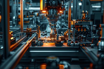 Close-up machine factory orange lights