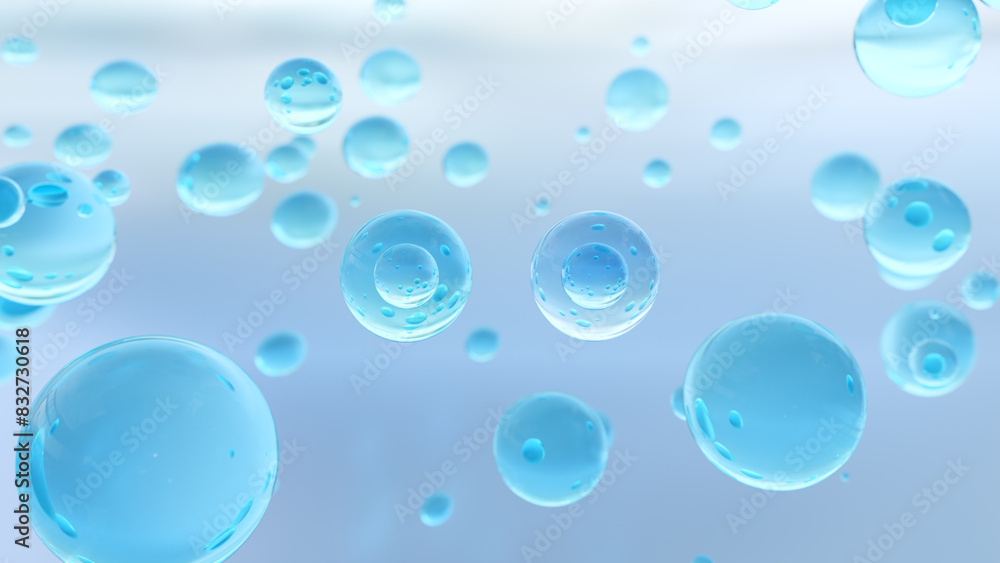 Poster cosmetic 3d bubble design on background abstract science background with bubbles on water. cosmetic 