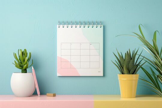 Wall calendar near plant