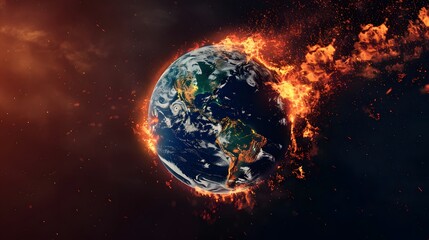 Fototapeta premium Earth burning in space, global warming