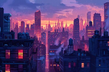 Fototapeta premium City night skyline with numerous buildings