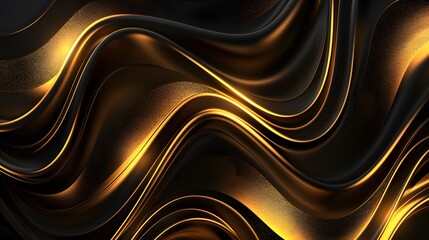 Vector abstract art with gold, wave line pattern, light shiny, texture on dark, black color background. Illustration luxury, modern graphic design for wallpaper, banner. 