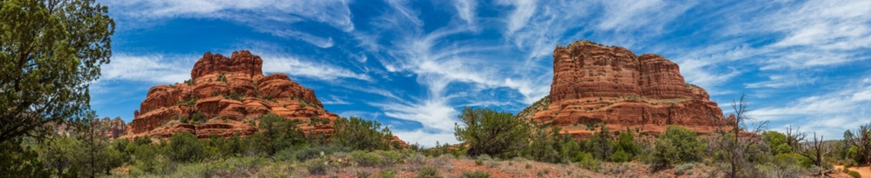 Geologic rock formation panorama with dramatic sky