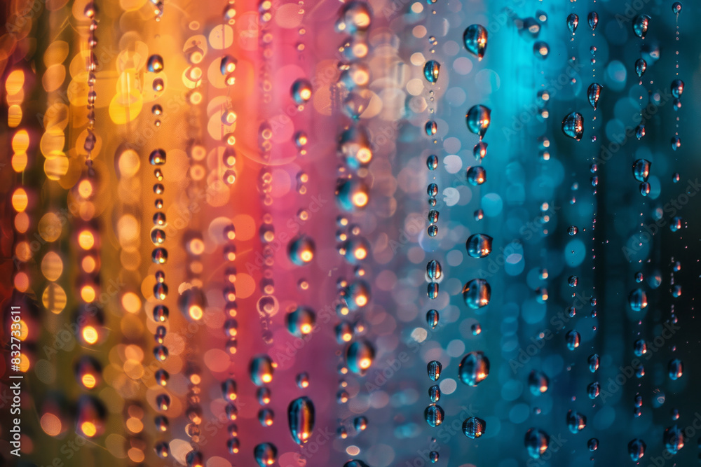 Aufkleber close-up of colorful sprinkles creating a rainbow effect on a glass window,