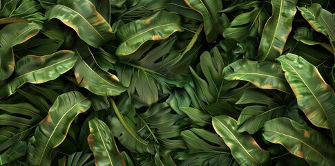 Vintage seamless pattern with tropical plants. Palm leaves in realistic style. Botanical illustration. Foliage design for wallpaper. AI generated illustration