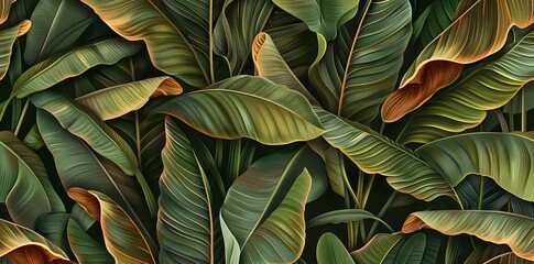 Vintage seamless pattern with tropical plants. Palm leaves in realistic style. Botanical illustration. Foliage design for wallpaper. AI generated illustration