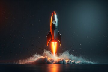 Obraz premium Rocket in flight, emitting smoke