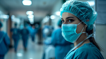 Portraits of medical workers in the workplace.