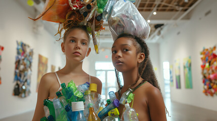 Young girls wearing dress made with recycle plastic bottle 