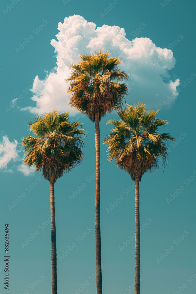 Aufkleber A cluster of palm trees growing from a single cloud, surrounded by a minimalist sky,