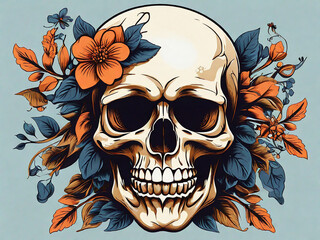 Skull head with flower decoration vector clip art illustration