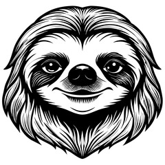 Fototapeta premium Intricate Black Vector Illustration of a Smiling Sloth Head
