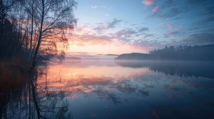 Beautiful sight of the lake during sunrise