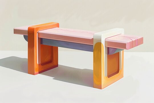 Colorful bench with dual wooden sections