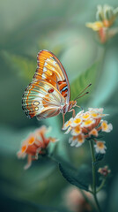 close up of a beautiful colorful butterfly on a flower in summer time