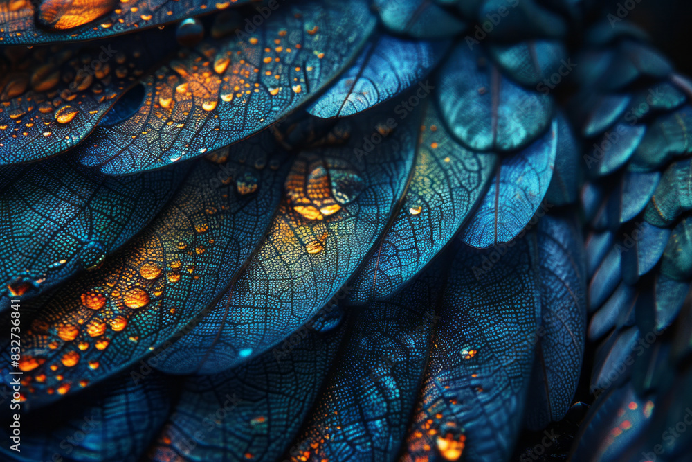 Poster Macro image of a birthmark that forms a dragon, with intricate scales and wings,