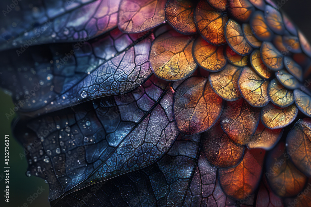 Poster Macro image of a birthmark that forms a dragon, with intricate scales and wings,