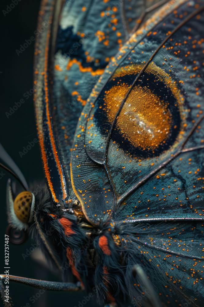 Poster macro image of a birthmark that looks like a butterfly, capturing the symmetry and fine details,