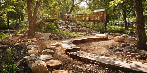 Obraz premium Ecofriendly playground made of sustainable materials, featuring natural play elements