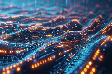 Close-up computer screen, numerous glowing lines
