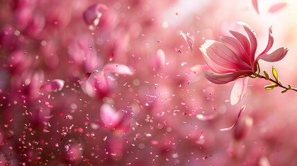   Pink flower close-up with water droplets on petals against blurry background