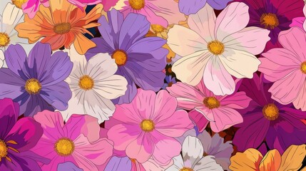 Background featuring Multicolored Cosmos Flowers