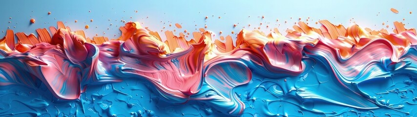 Dynamic abstract background with a mixed of blue, pink and orange oil paint strokes, can be utilized for printed materials such as brochures, flyers, and business cards.