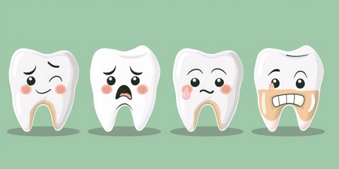 Obraz premium Cartoon Teeth. Dental Anatomy and Care Concept with Cute Illustration of Healthy Tooth versus Gingivitis