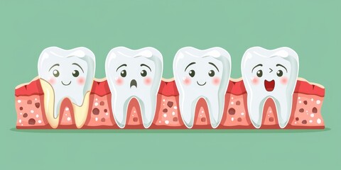 Fototapeta premium Cartoon Teeth. Dental Care Concept With Cute Anatomy Design Illustration