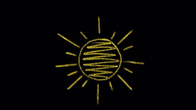Hand drawn animated doodle of a sun. Video clip with alpha channel.