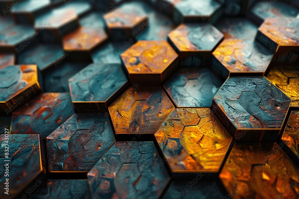 Poster close-up of hexagonal tiles on table