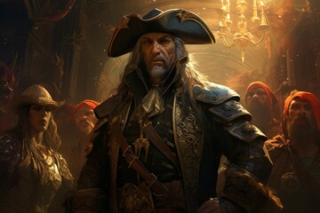 Obraz premium A legendary and feared pirate captain, commanding a crew of cutthroats and plundering the high seas. - Generative AI