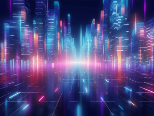 Abstract Network Flow in Technology: Digital Concept with Blue Neon Lights, Ideal for Science and Futuristic Designs