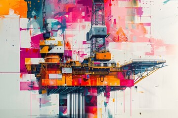 Oil rig painting colorful crane