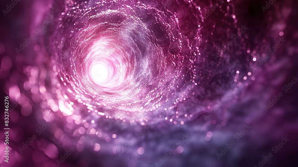 Poster a close-up image of a purple and black object with a bright light emanating from the center