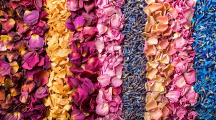 Assortment of dried herbs and flowers beautifully arranged as a vibrant background display