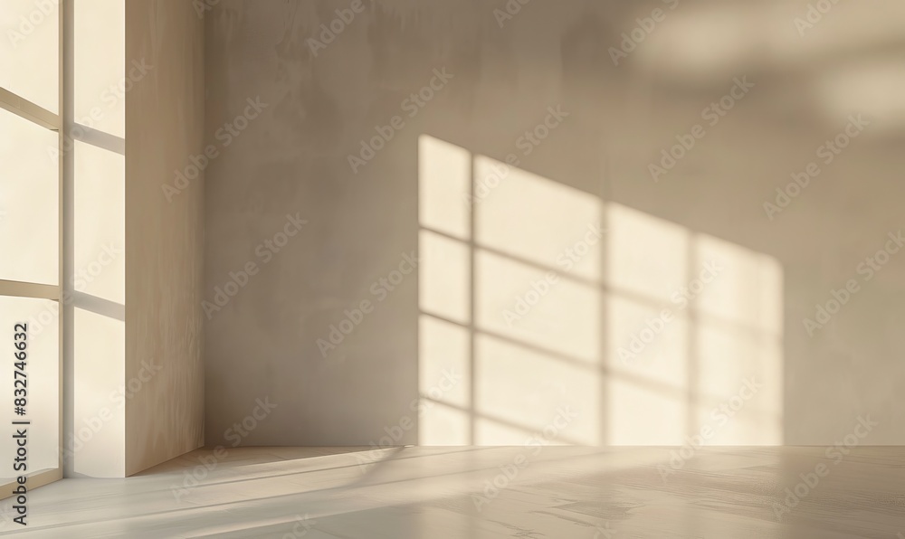 Poster a photo of an empty room with light coming in from the left side