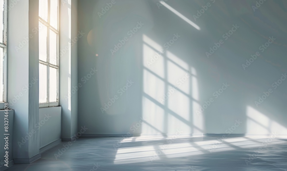 Poster a photo of an empty room with light coming in from the left side