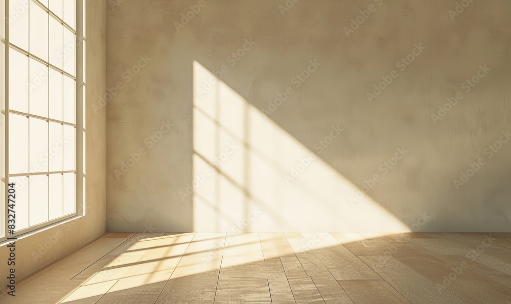 Poster a photo of an empty room with light coming in from the left side