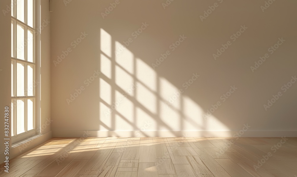 Poster a photo of an empty room with light coming in from the left side