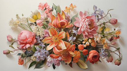 Bouquet of summer flowers on white background.