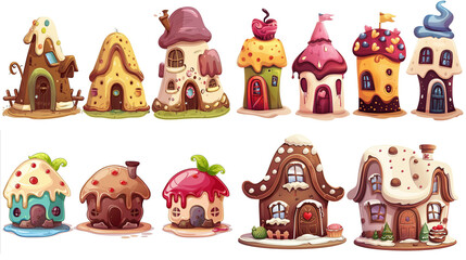 Naklejka premium cute fairytale pudding cake cartoon house clipart isolated on white background, pudding cake hut, 