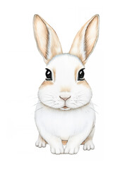 Obraz premium アナログタッチ、手描き風の可愛いネザーランドドワーフ、兎のイラスト正面 卯年 年賀状 AI生成画像