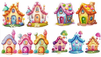 Fototapeta premium cute fairytale cartoon house clipart isolated on white background, sweet candy hut