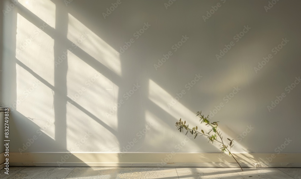 Poster a photo of an empty room with light coming in from the left side