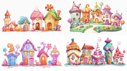 Obraz premium cute fairytale cartoon house clipart isolated on white background, sweet candy hut