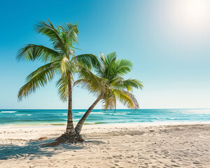 Fototapeta premium Palm tree on the beach, sunny day