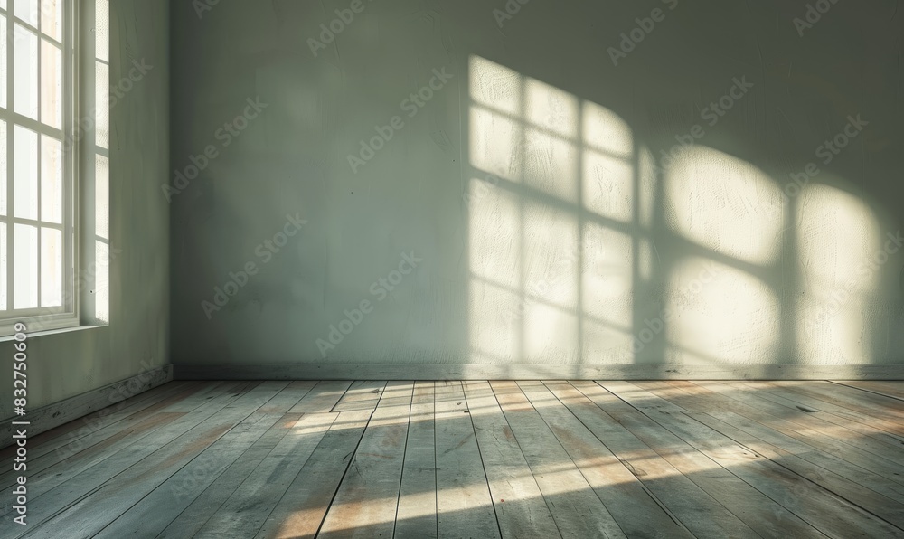 Poster a photo of an empty room with light coming in from the left side