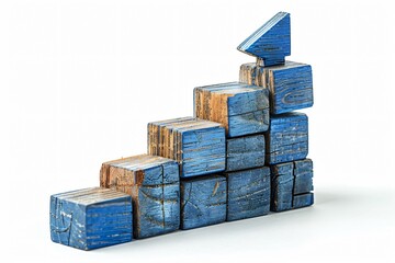 Obraz premium Wooden block with blue arrow