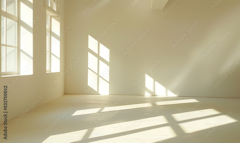 Poster a photo of an empty room with light coming in from the left side